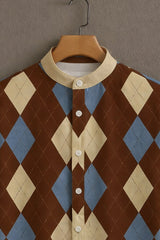 Men's Brown Casual Shirt with Argyle Print