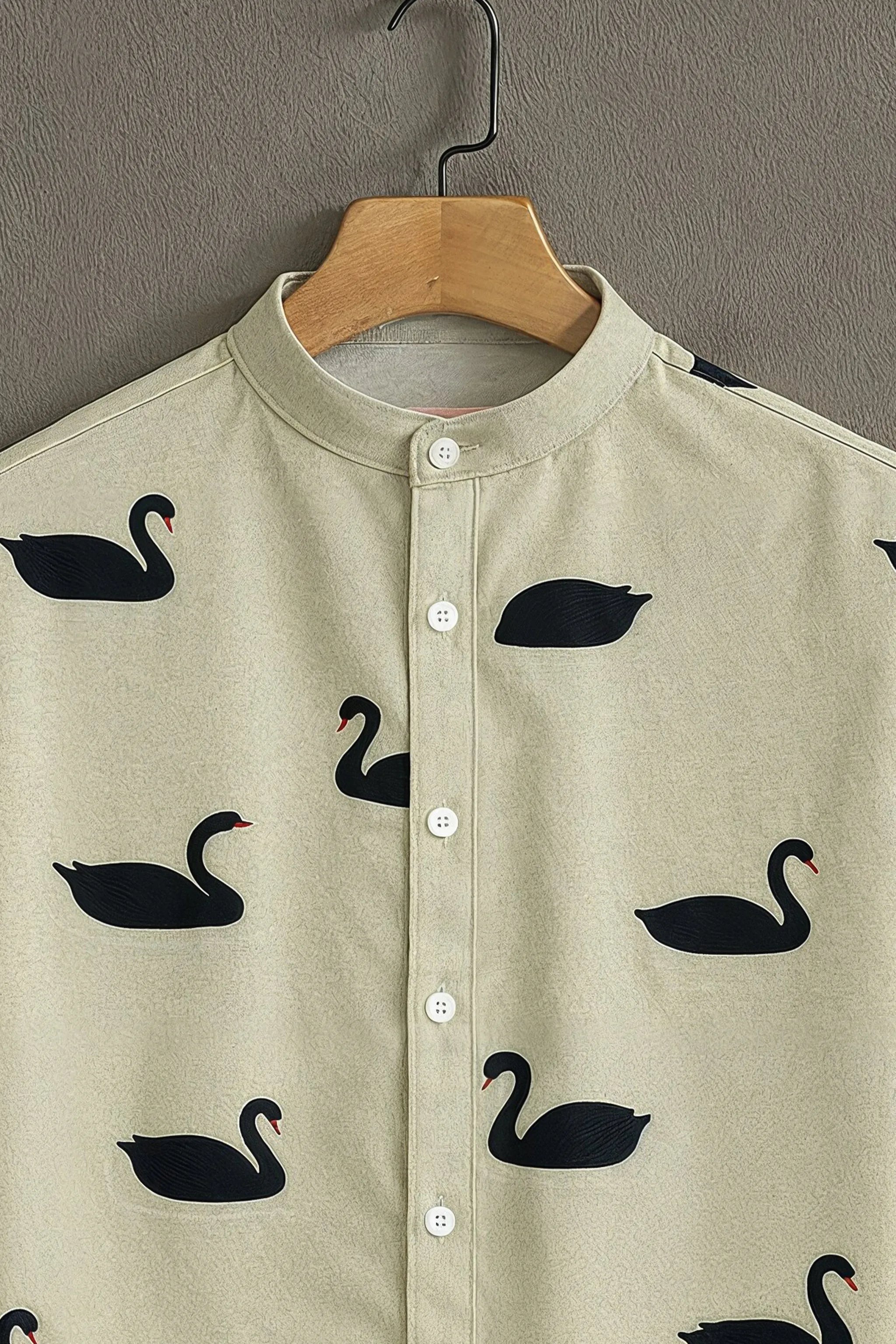 Men's Cream Casual Shirt with Black Swan Print