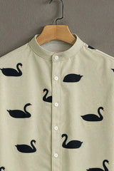 Men's Cream Casual Shirt with Black Swan Print