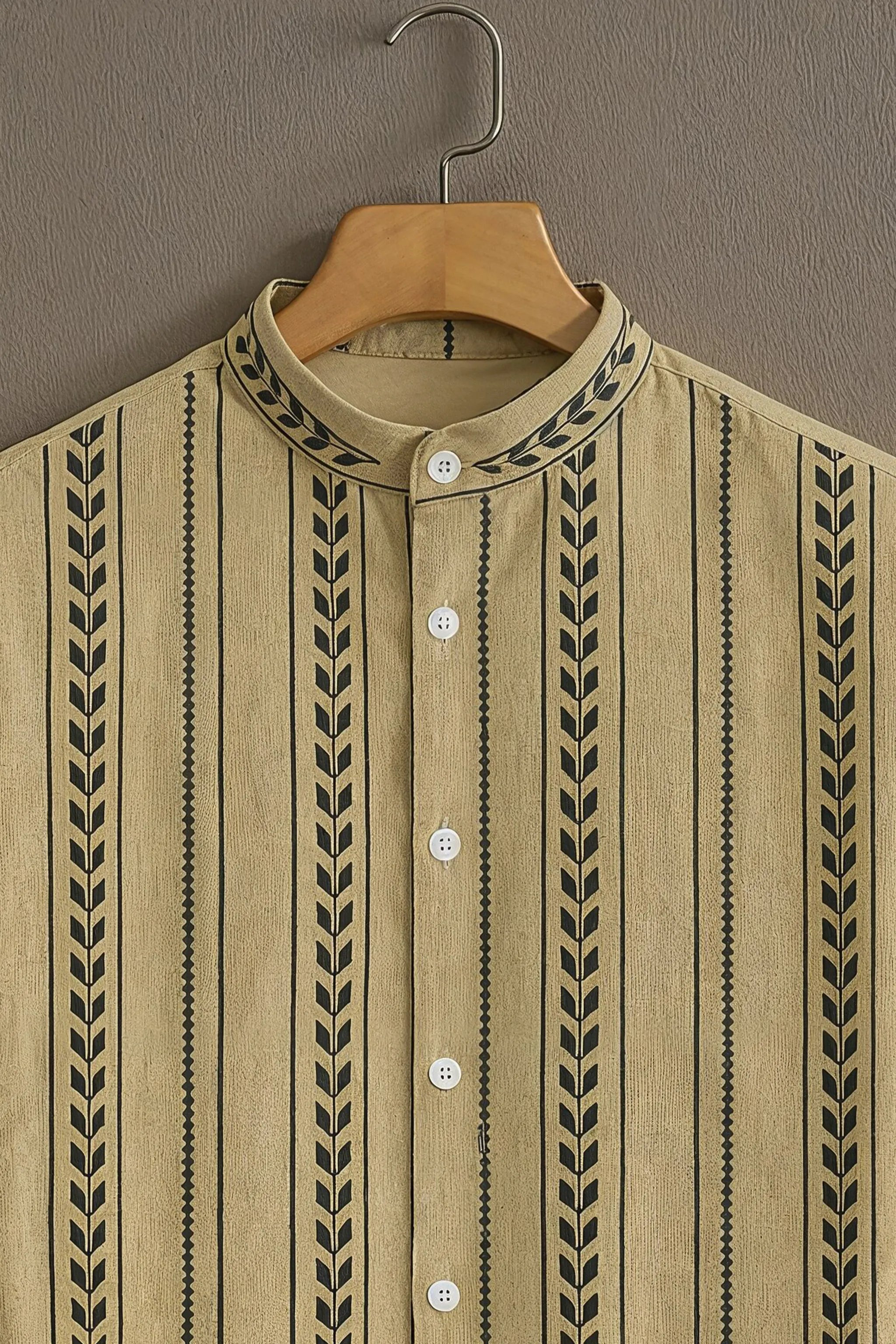 Men's Beige Casual Shirt with Ethnic Stripe Print