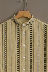 Men's Beige Casual Shirt with Ethnic Stripe Print