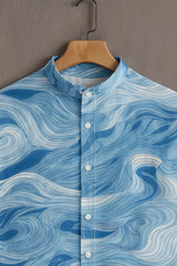 Men's Blue Casual Shirt with Wave Print