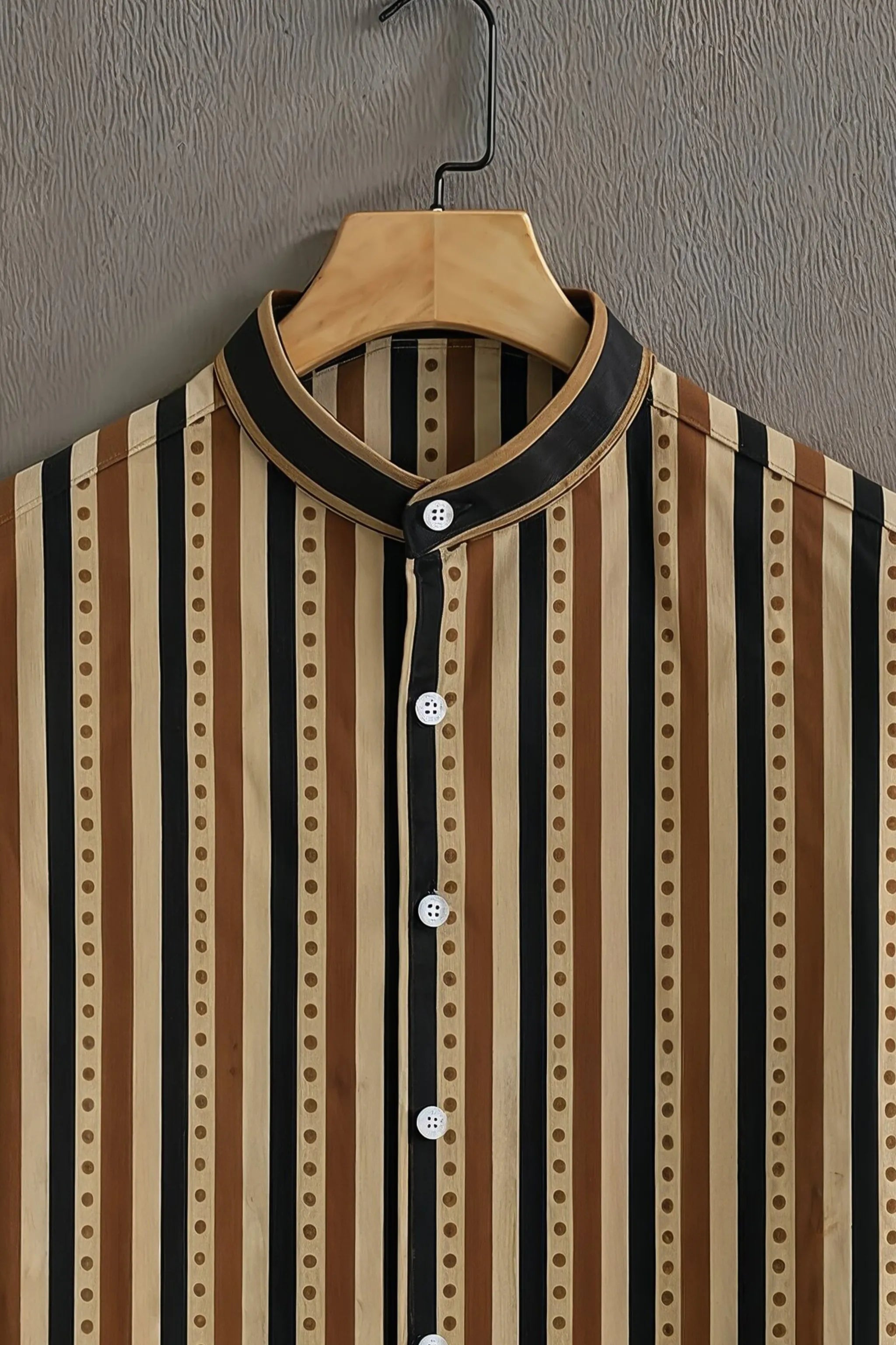 Men's Beige Casual Shirt with Vintage Striped Print