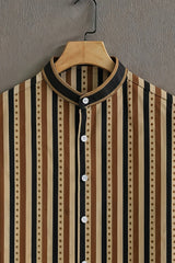 Men's Beige Casual Shirt with Vintage Striped Print