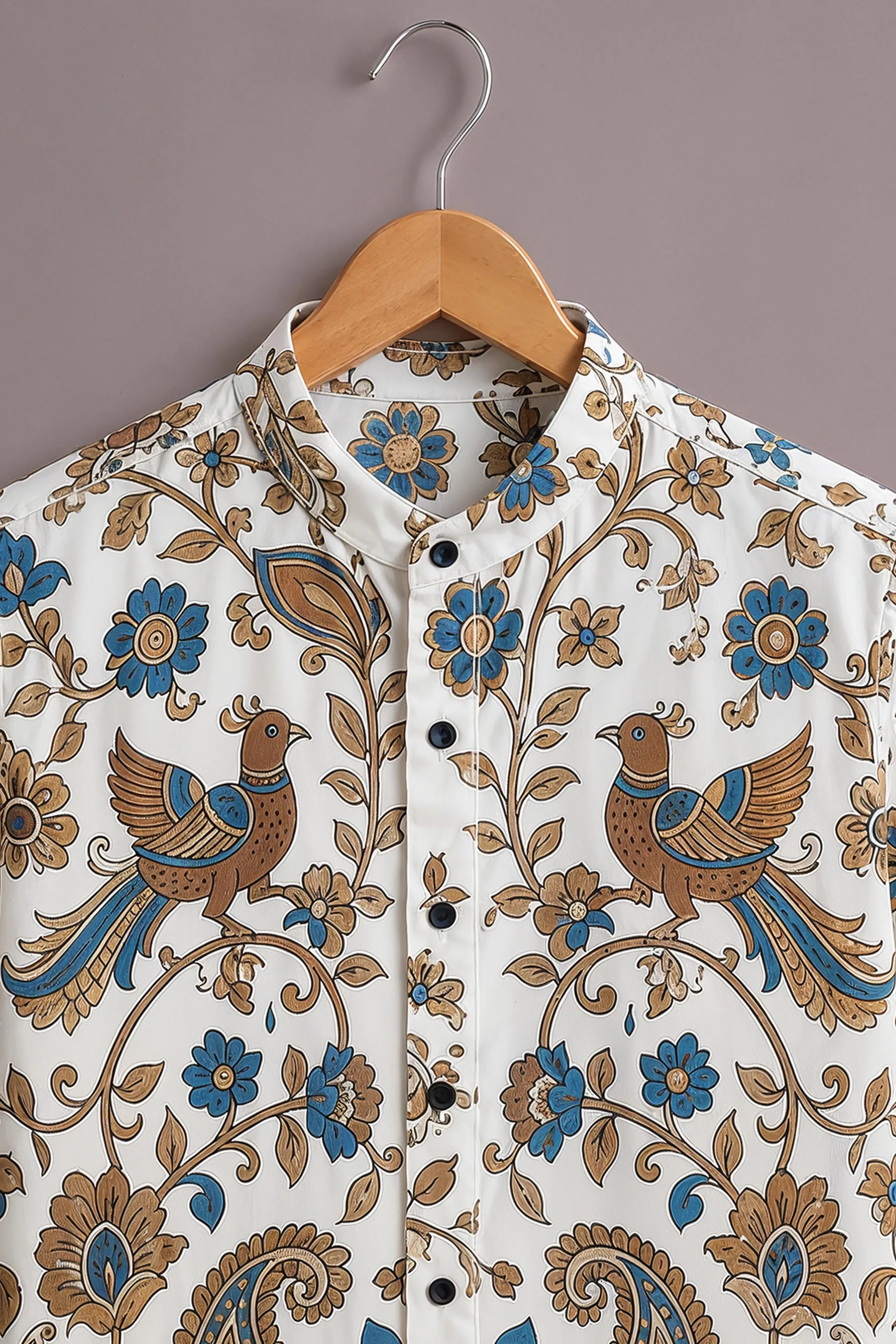 Men's White Paisley Bird Print Shirt