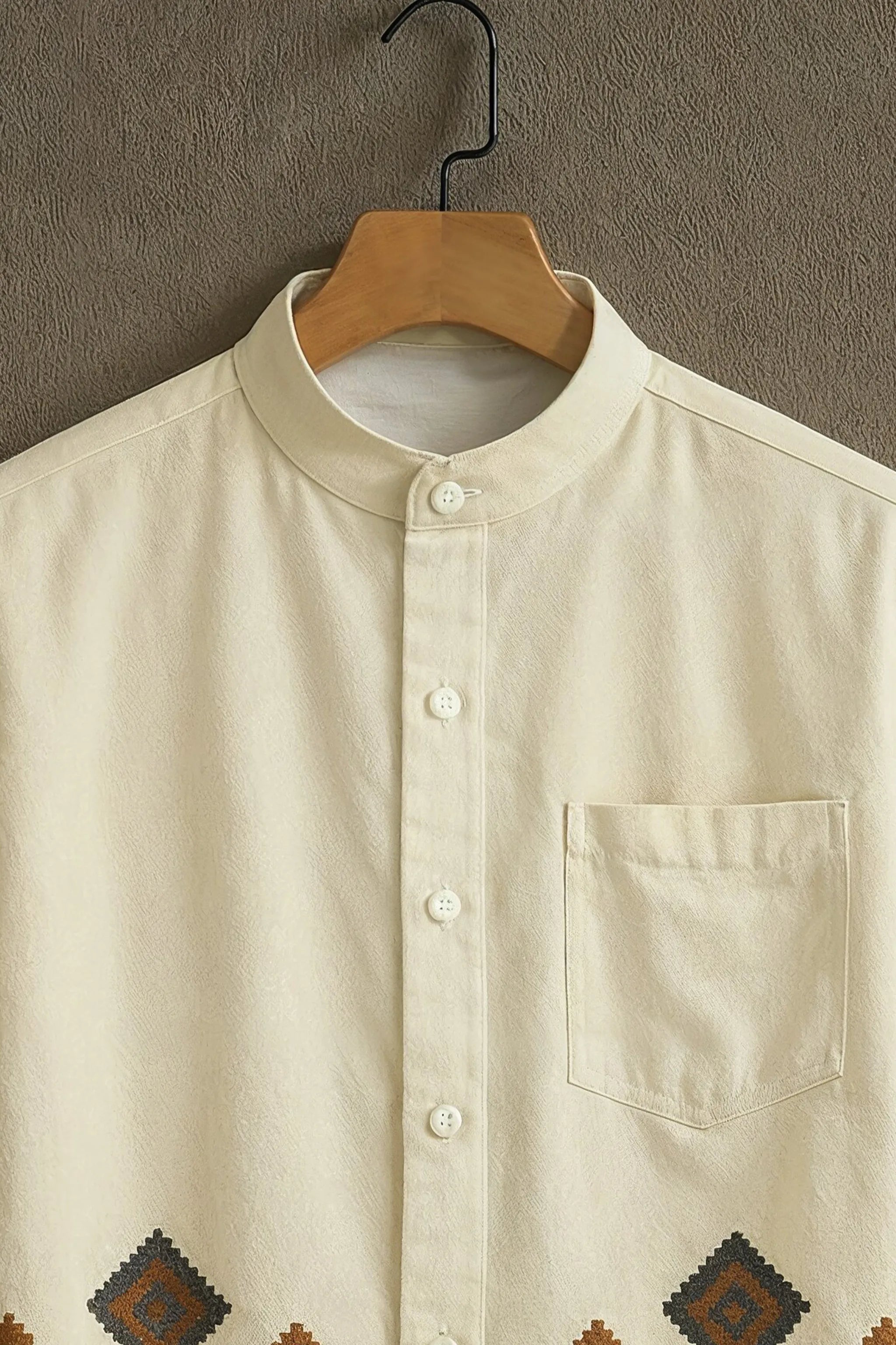 Men's Cream Casual Shirt with Tribal Floral Print