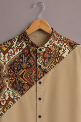 Men's Designer Beige Printed Cotton Blend Shirt