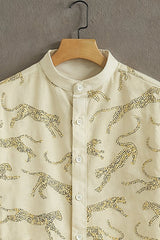Men's Beige Casual Shirt with Leopard Outline Print
