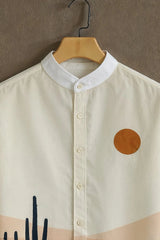 Men's Cream Casual Shirt with Desert Landscape Print
