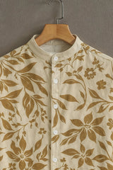 Men's Beige Casual Shirt with Brown Floral Print