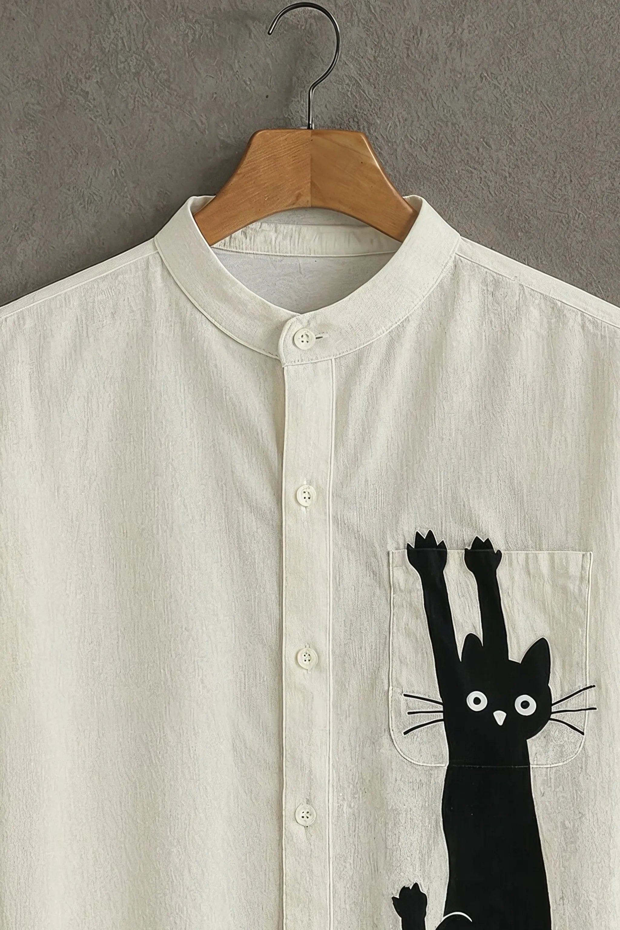 Men's Cream Casual Shirt with Cat Print