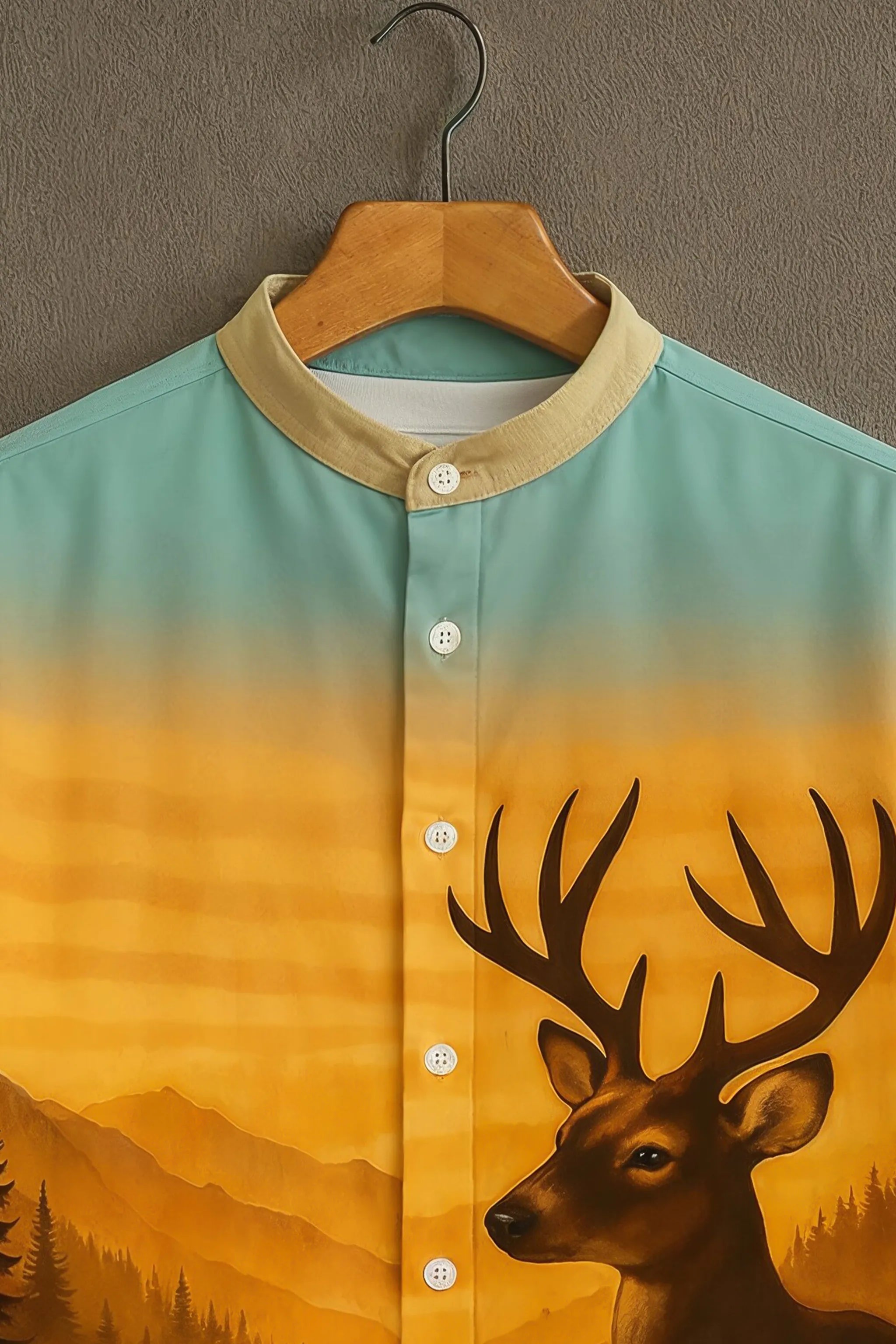 Men's Sunset Deer Print Casual Shirt