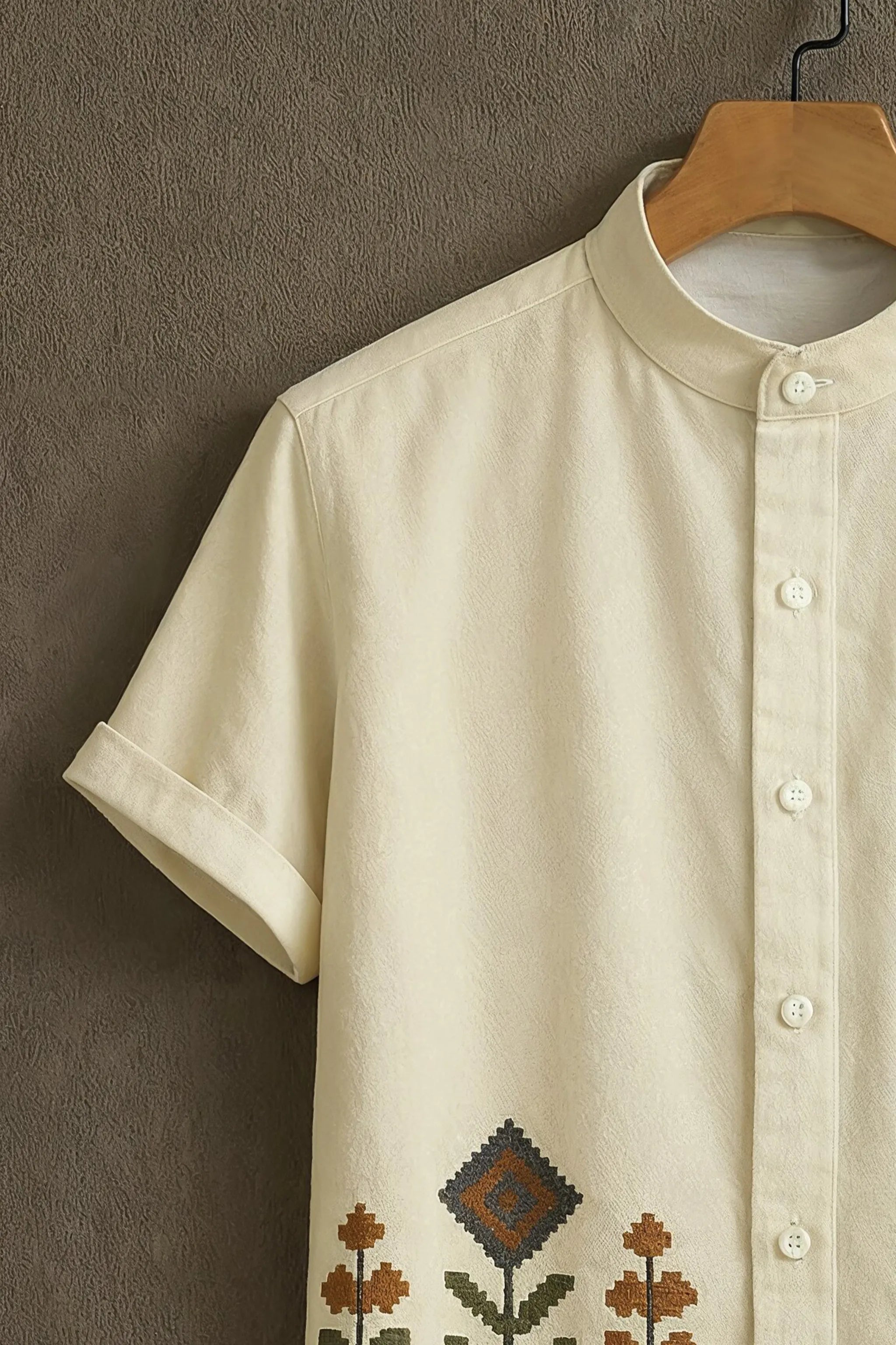 Men's Cream Casual Shirt with Tribal Floral Print