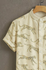 Men's Beige Casual Shirt with Leopard Outline Print