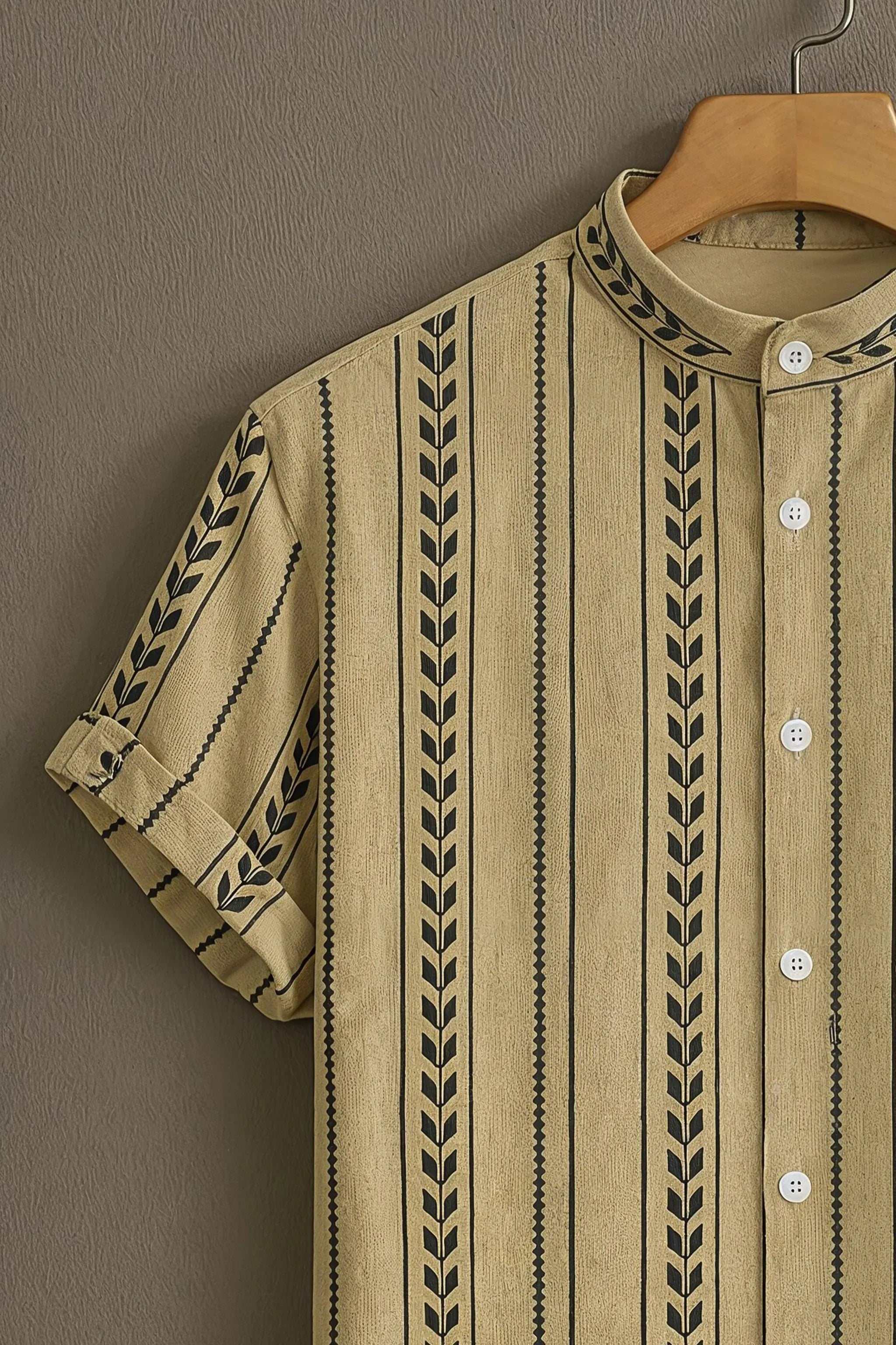 Men's Beige Casual Shirt with Ethnic Stripe Print