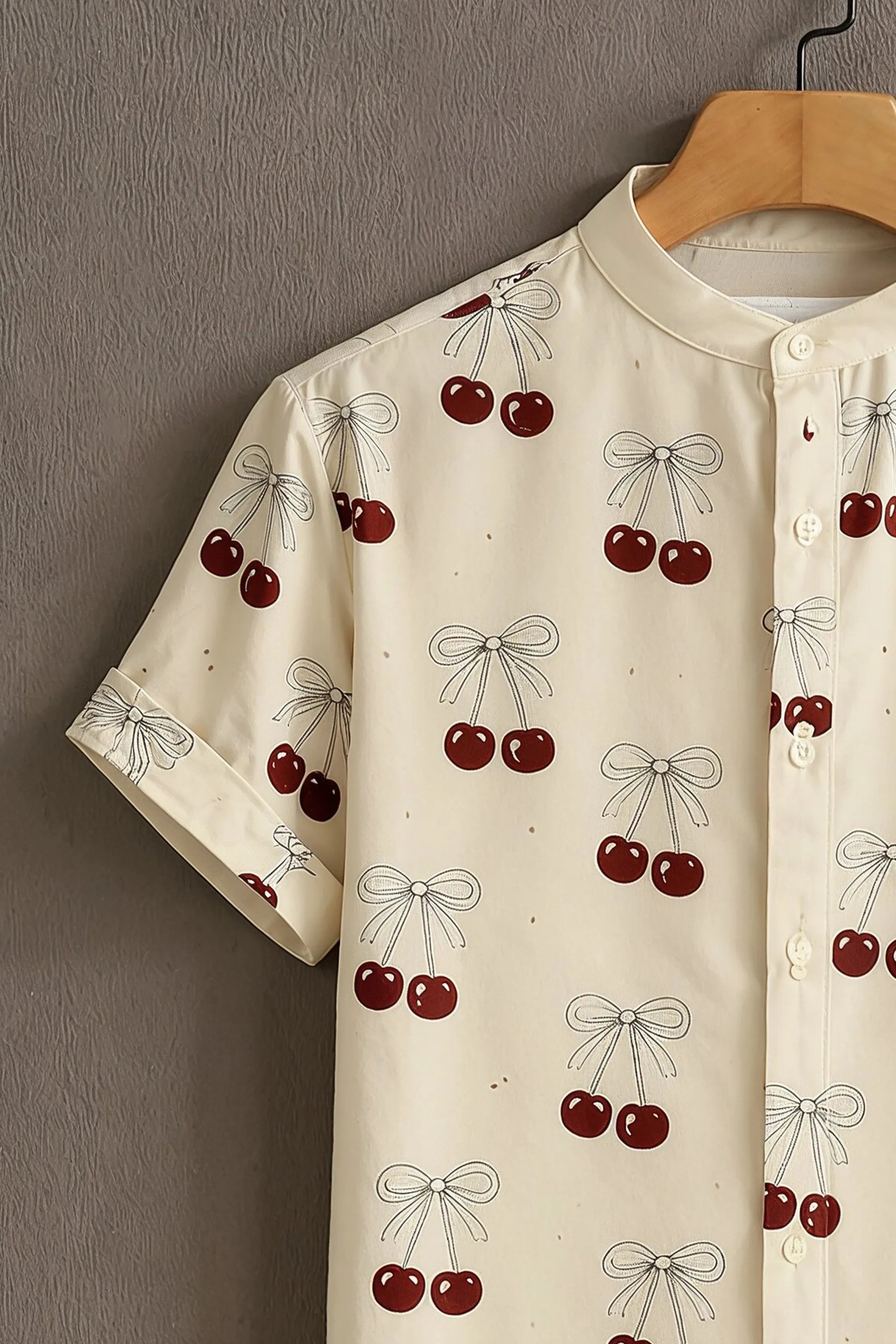Men's Cream Casual Shirt with Cherry Print