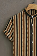 Men's Beige Casual Shirt with Vintage Striped Print