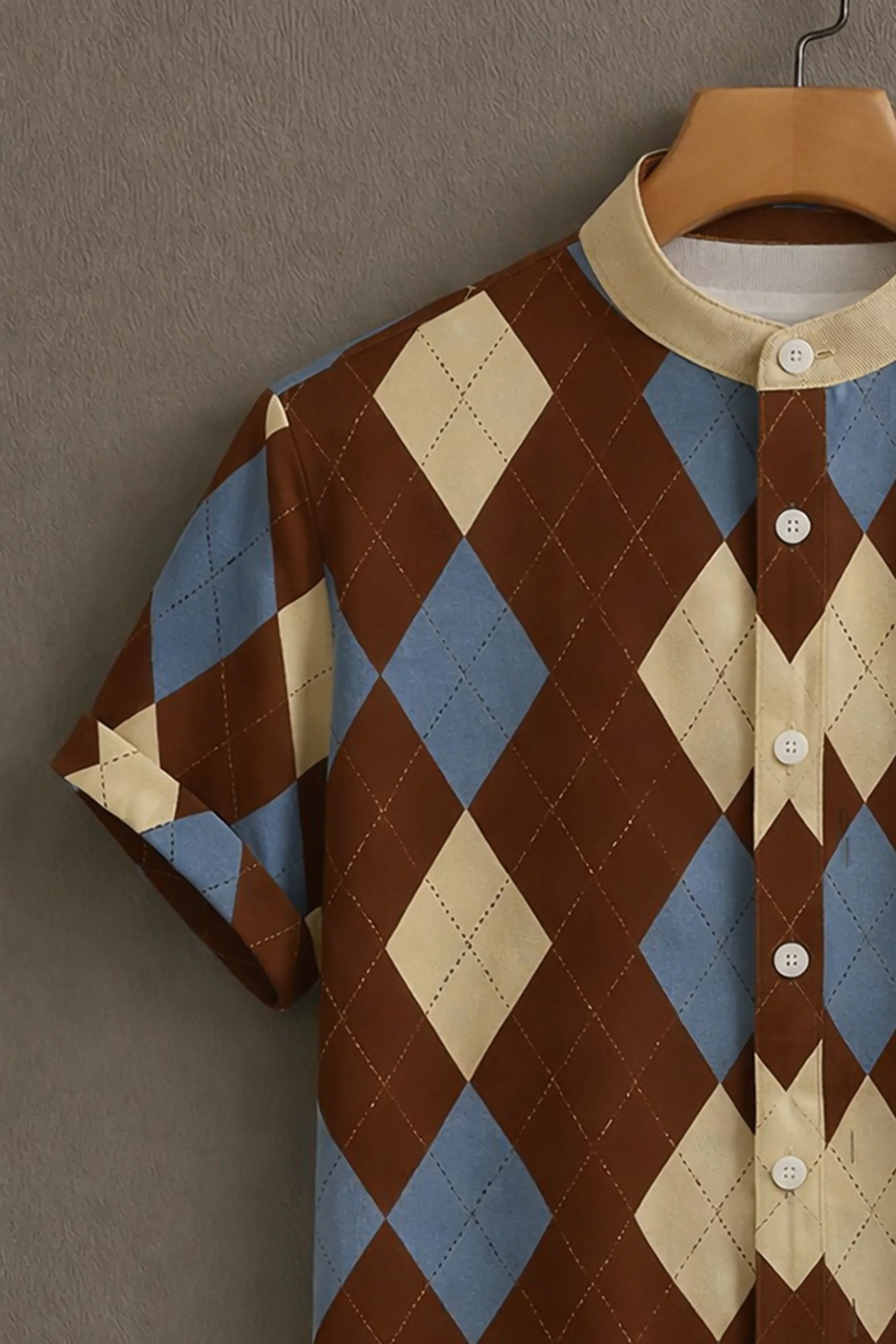Men's Brown Casual Shirt with Argyle Print