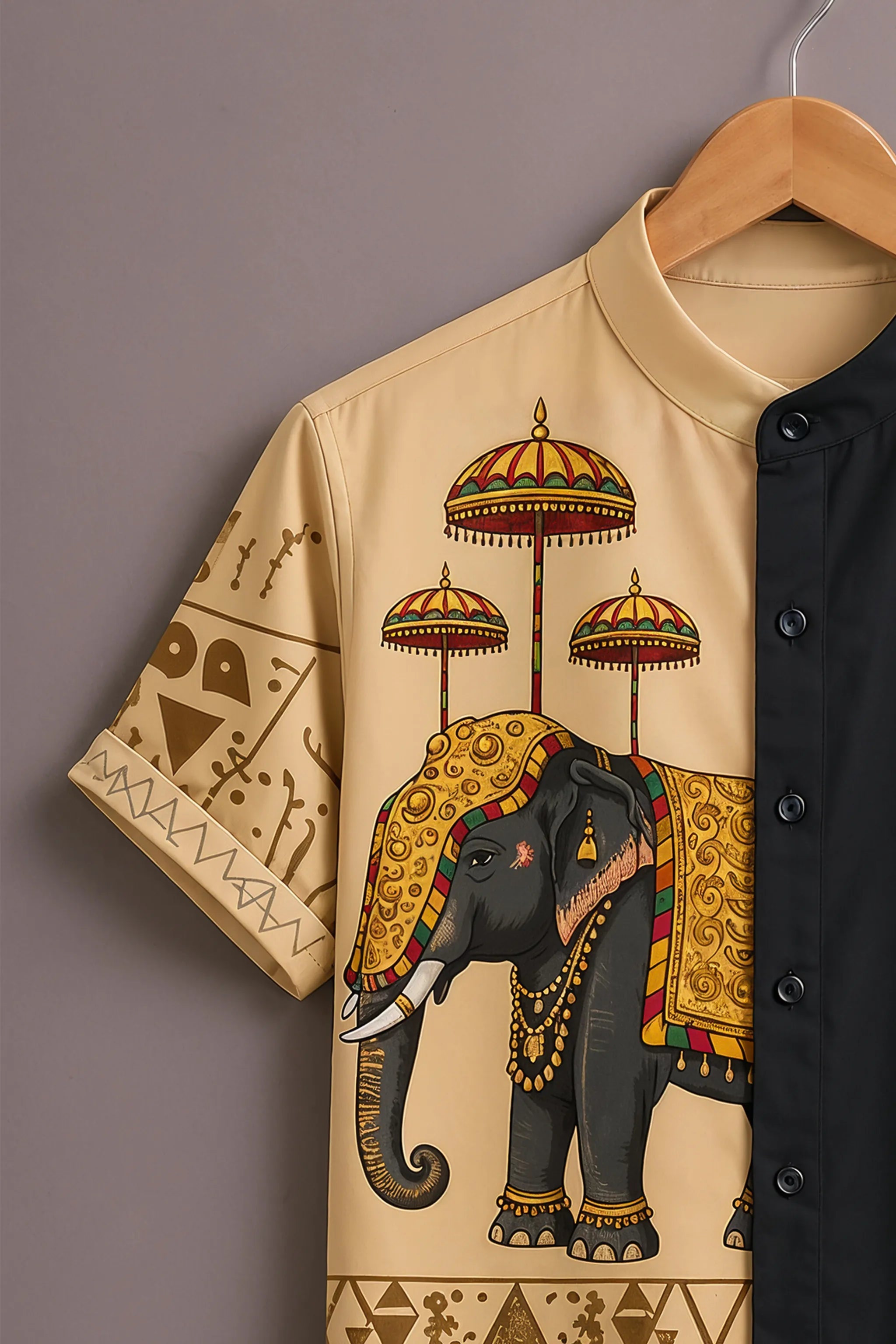 Men's Black Elephant Print Shirt