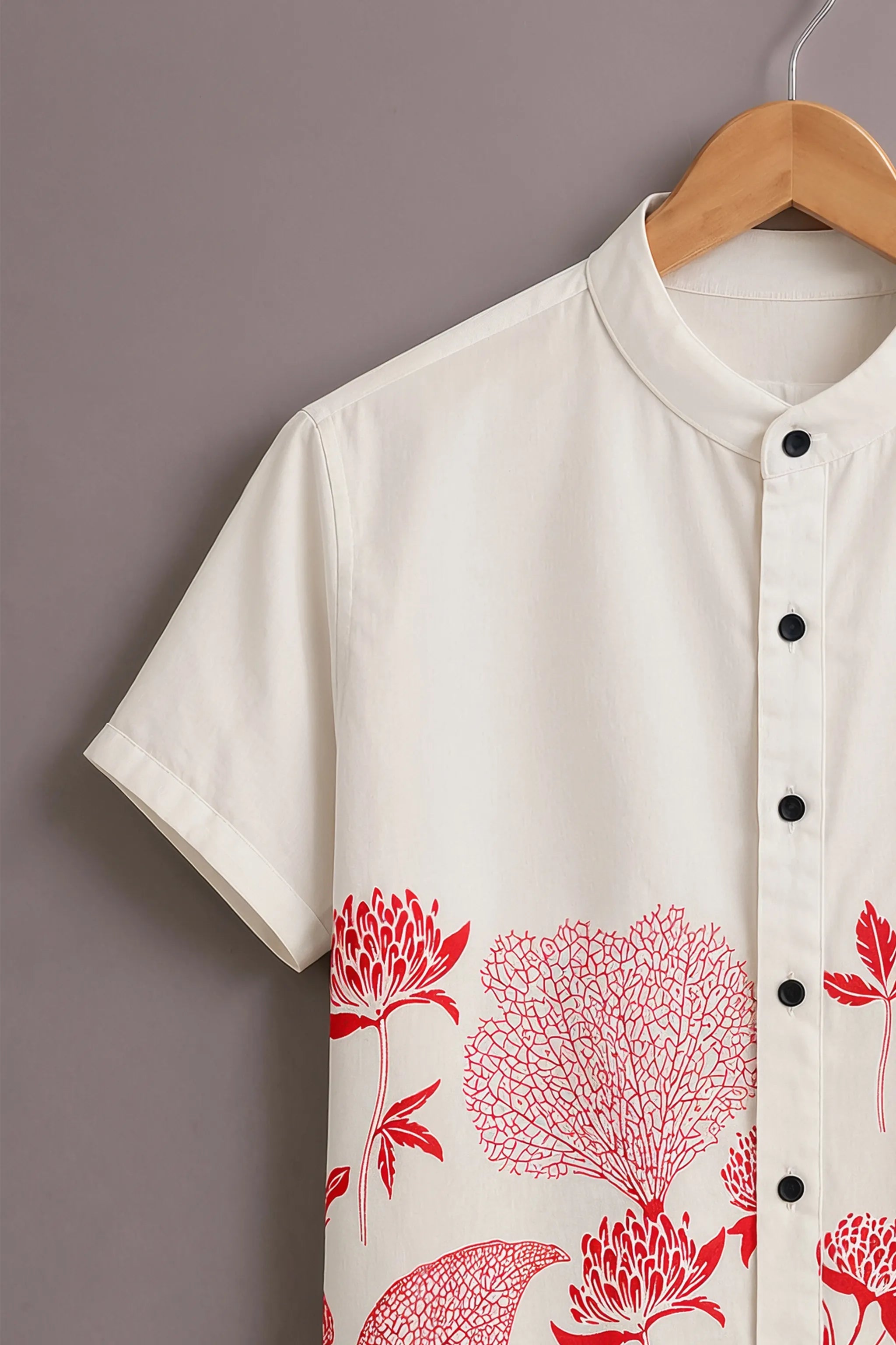 Men's White Floral Designer Half Sleeve Shirt