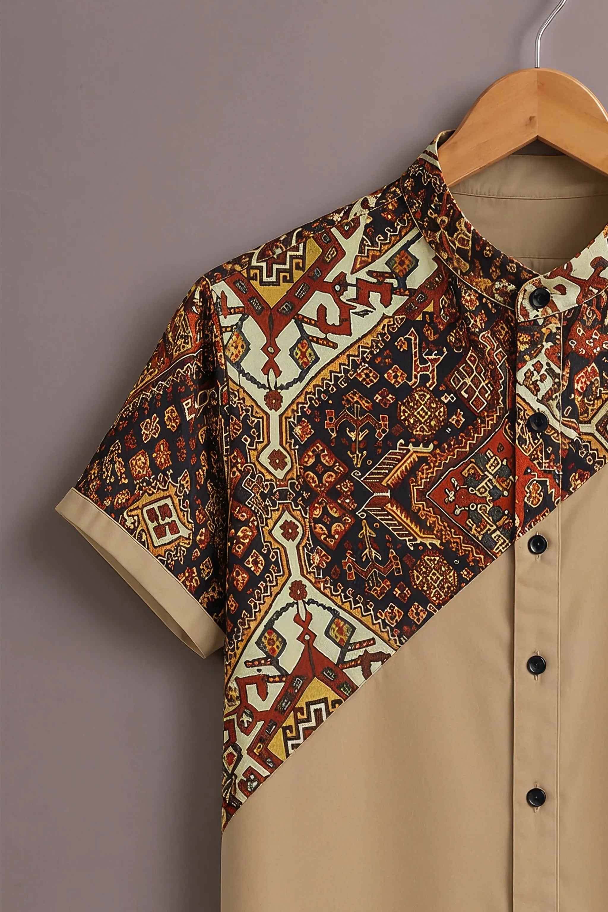 Men's Designer Beige Printed Cotton Blend Shirt