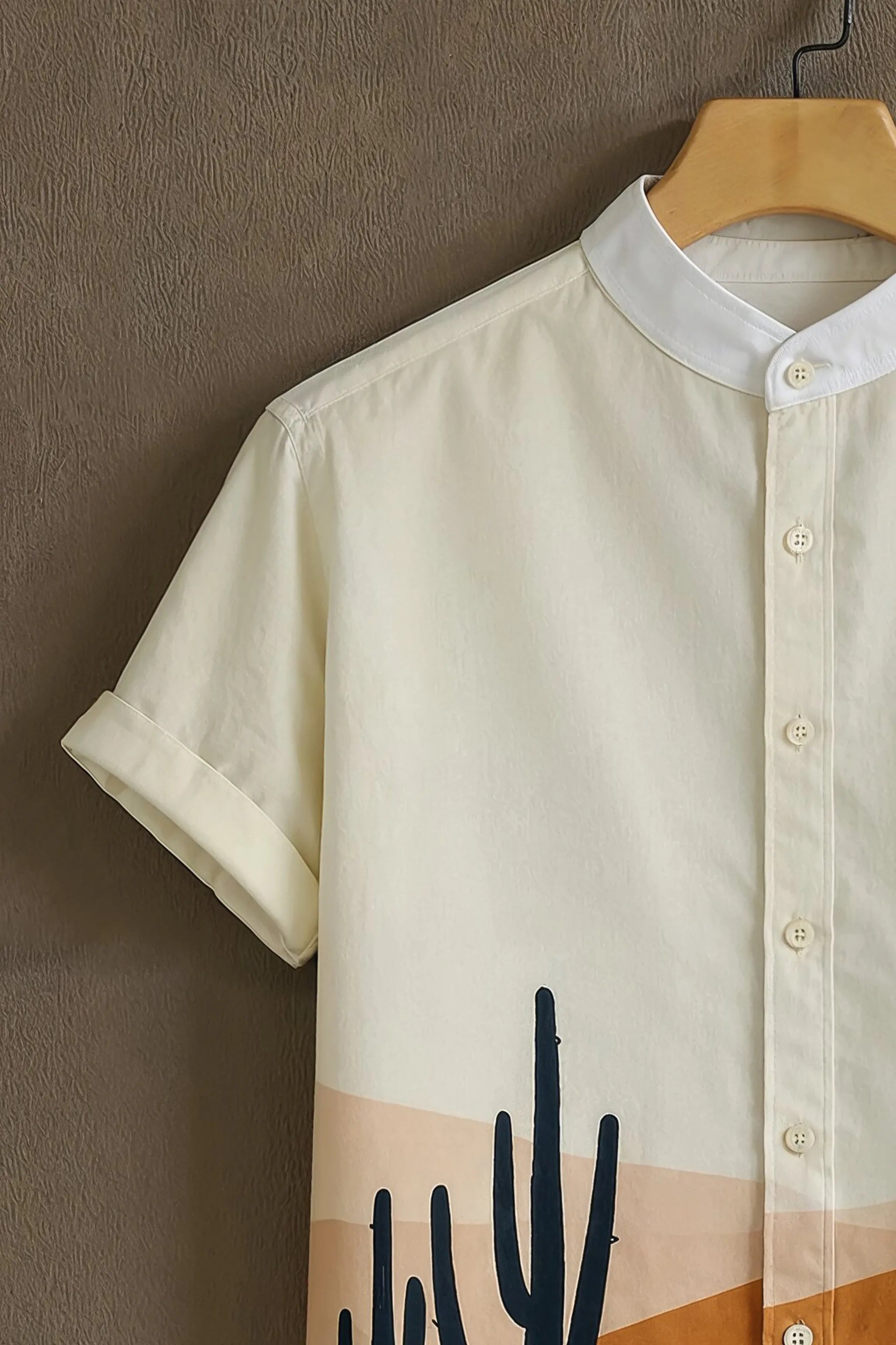 Men's Cream Casual Shirt with Desert Landscape Print